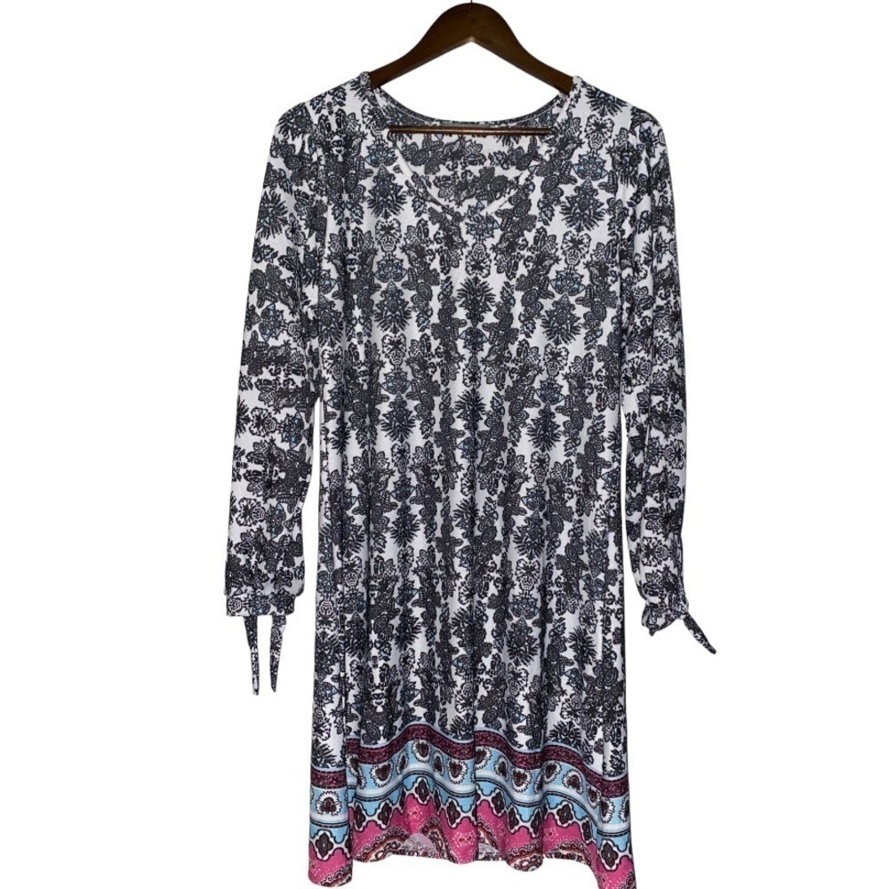 NEW‎ Loveappella Paisley V-Neck Dress Women M Minimalist Boxy Flowy Travel